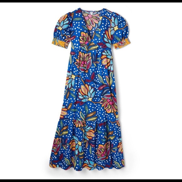 Tabitha Brown Blue & Orange Floral Polka Dot Print Maxi Dress size 16 - Picture 3 of 5